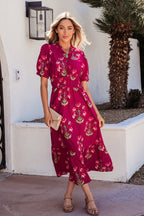 Red Floral Frilled V-Neck Ruffle Maxi Dress