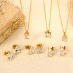 White zircon drop necklace and earrings jewelry set