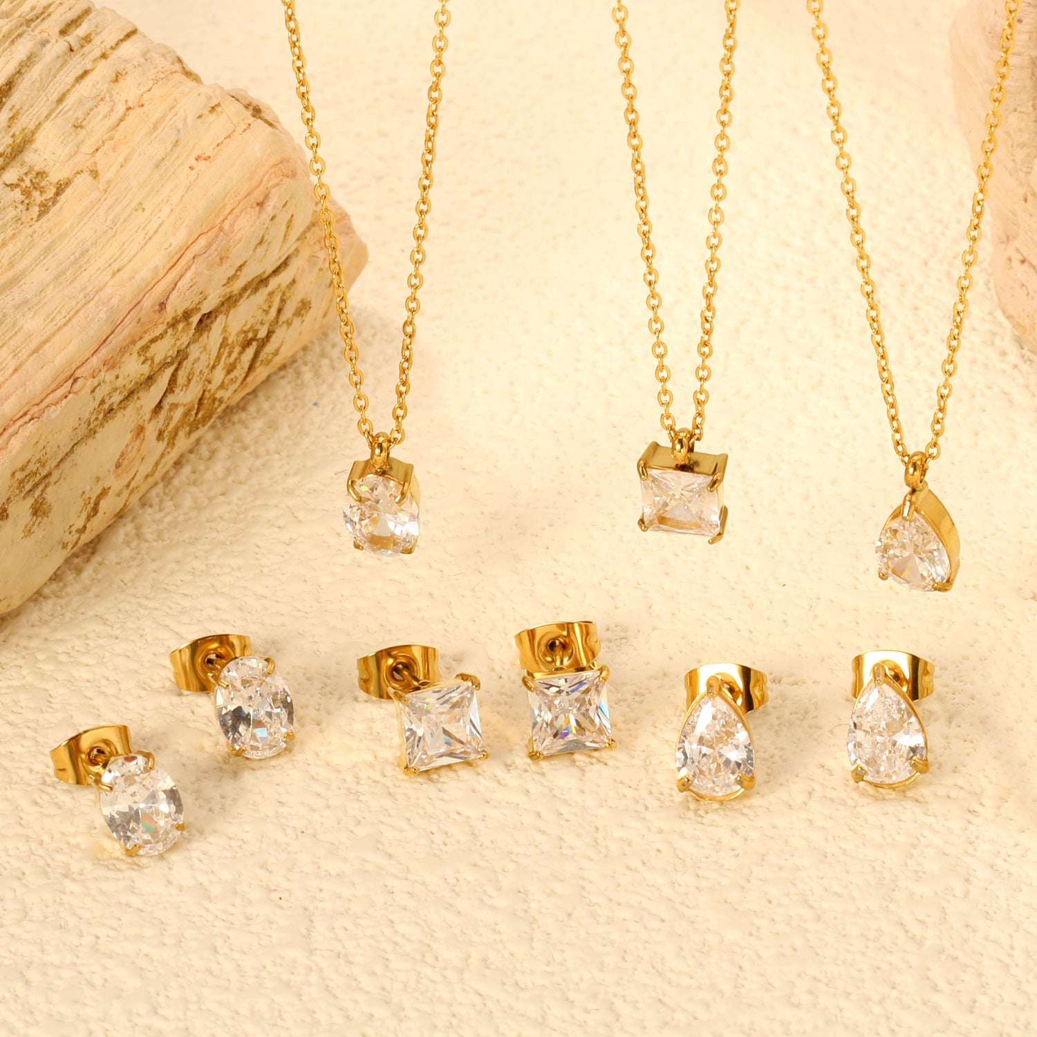White zircon drop necklace and earrings jewelry set