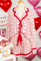 Red Floral Heart Bow Pajama Set