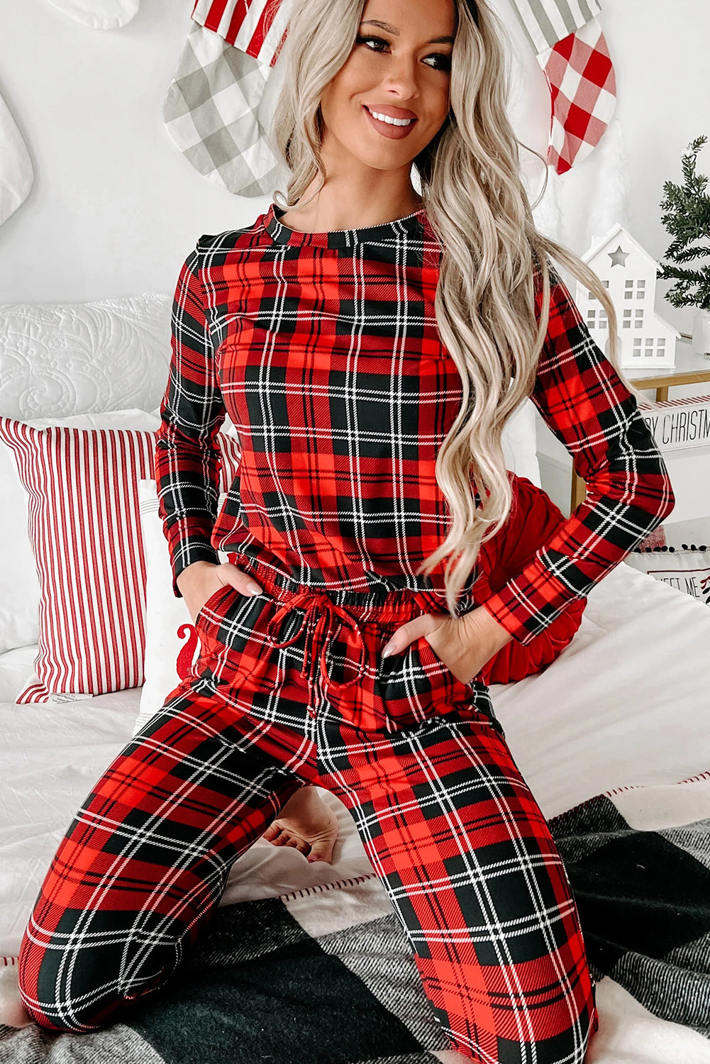 Red Festive Plaid Pajama Set