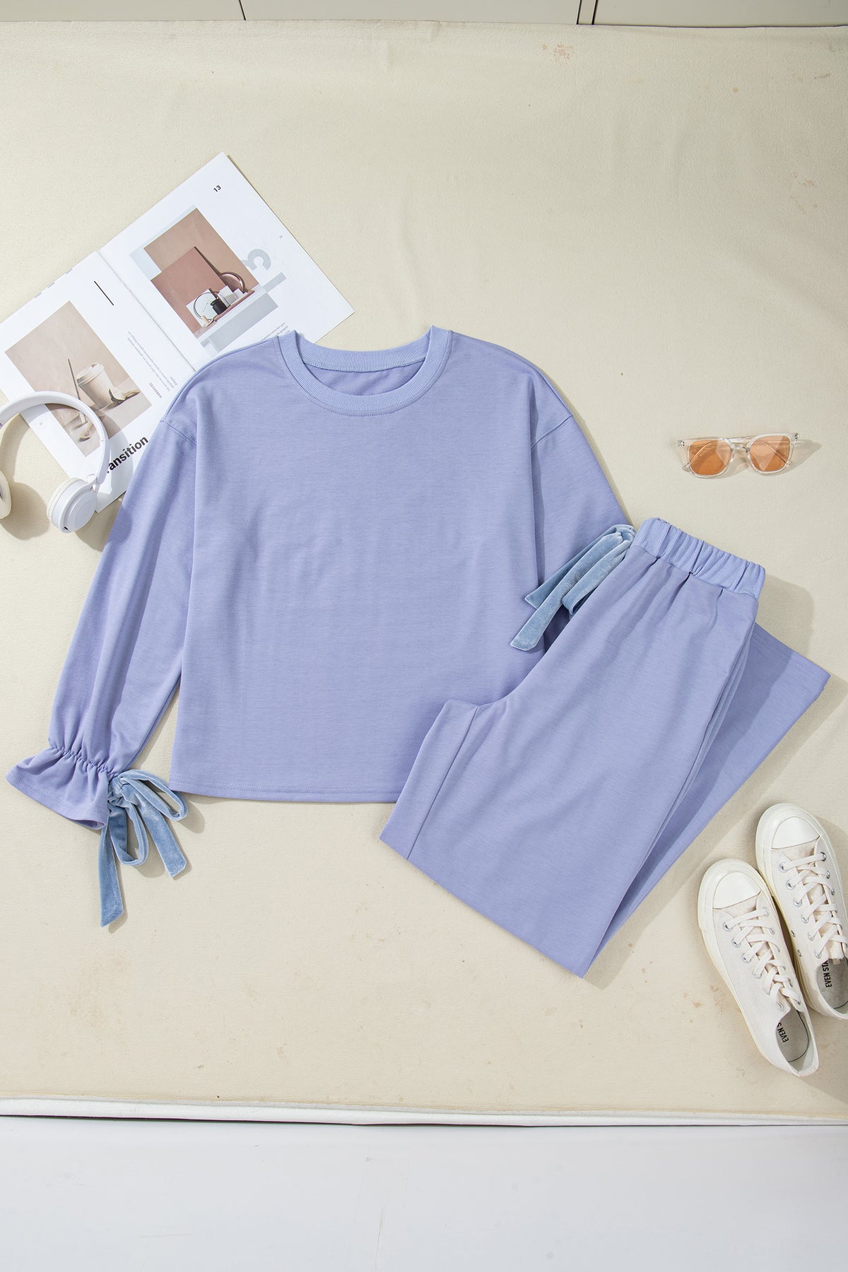 Beau Blue Velvet-Bow Pajama Set