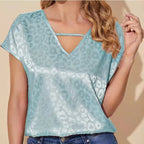 Women's satin loose-fit V-neck shirt