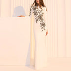 Women's white floral embellished long-sleeve maxi dress