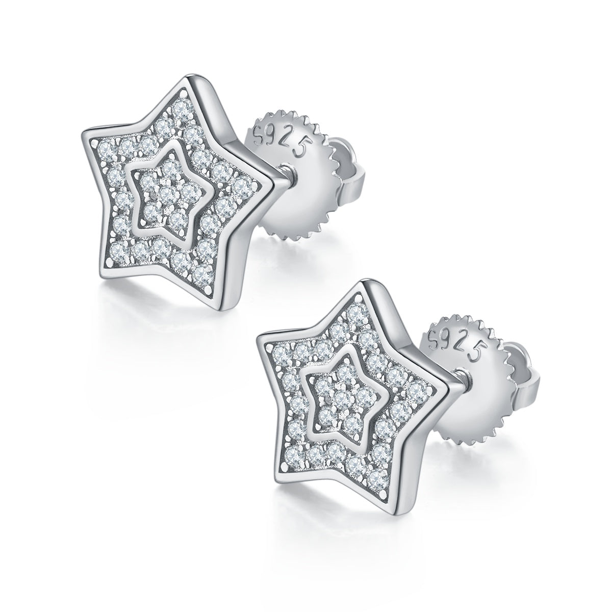 S925 silver moissanite double-star stud earrings