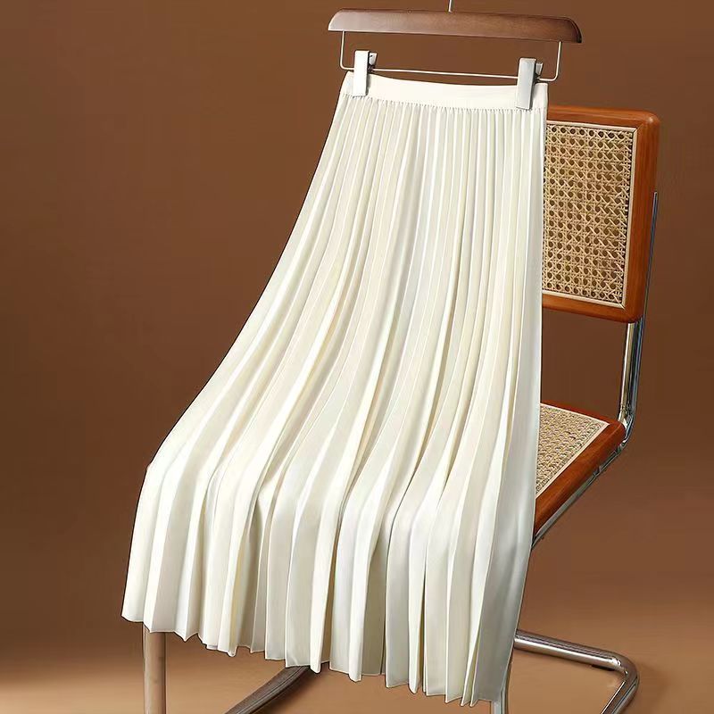 High-waist pleated midi skirt