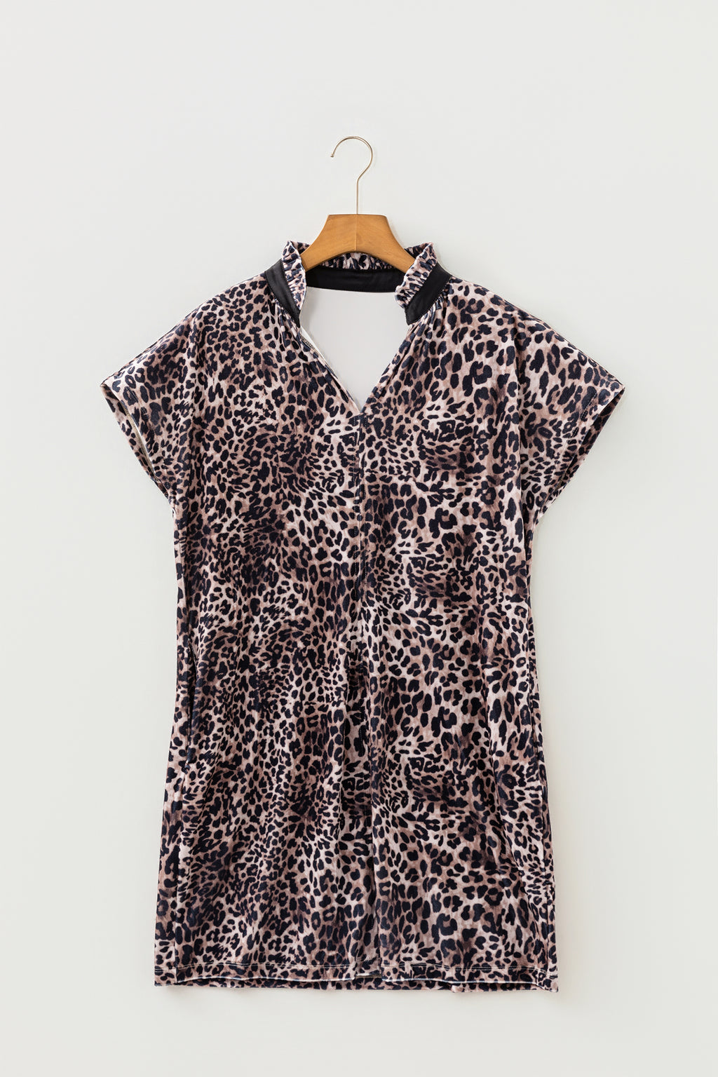 Women's Brown Leopard-Print Short-Sleeve Mini Dress