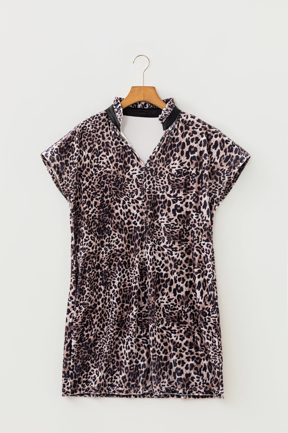 Women's Brown Leopard-Print Short-Sleeve Mini Dress