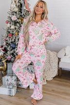 Pink Christmas Print Pajama Set