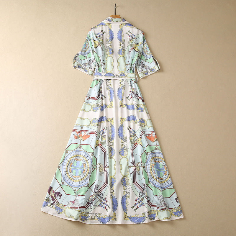 Women's sequin short-sleeve midi dress, illustrated back view with belted waist belt.