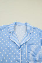Sky Blue Dotted Print Pajama Set