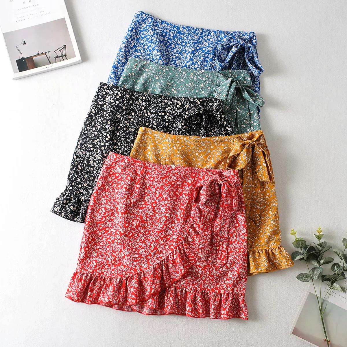 French lace-print high-waist skirt