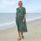 Ramie short-sleeve midi dress