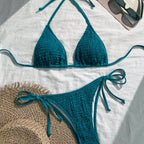 Women's teal crochet triangle bikini set