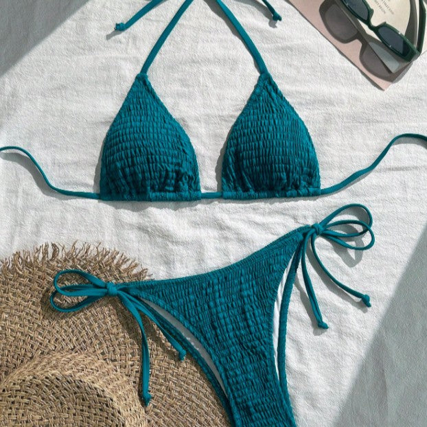 Women's teal crochet triangle bikini set