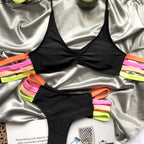 Women's black multicolor strap bikini set
