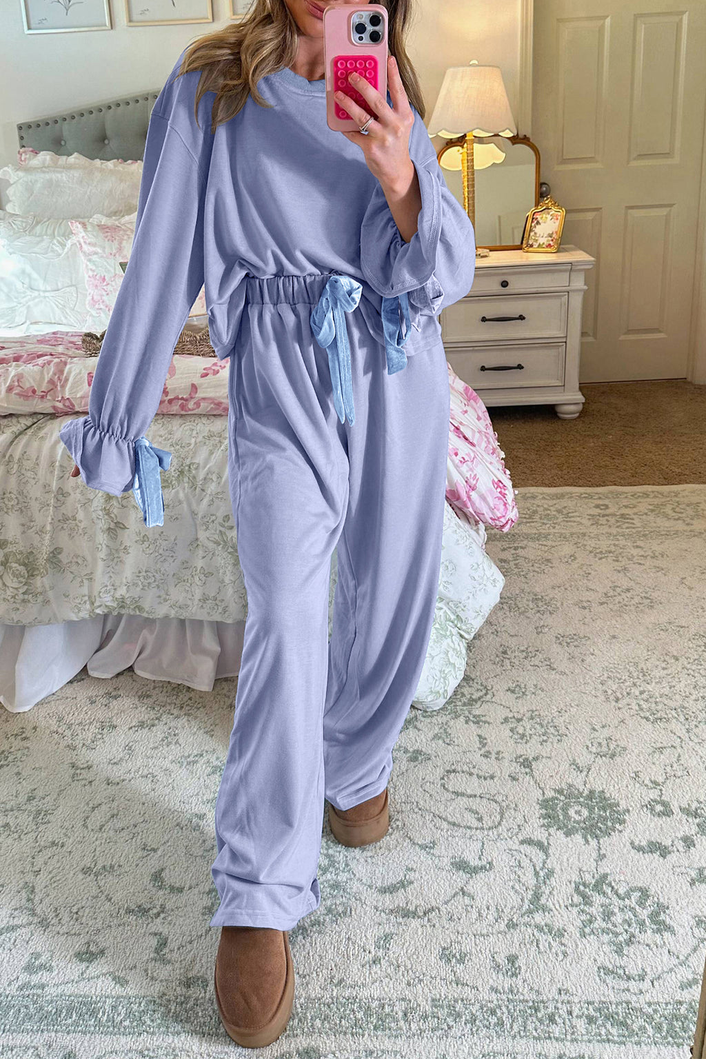 Beau Blue Velvet-Bow Pajama Set