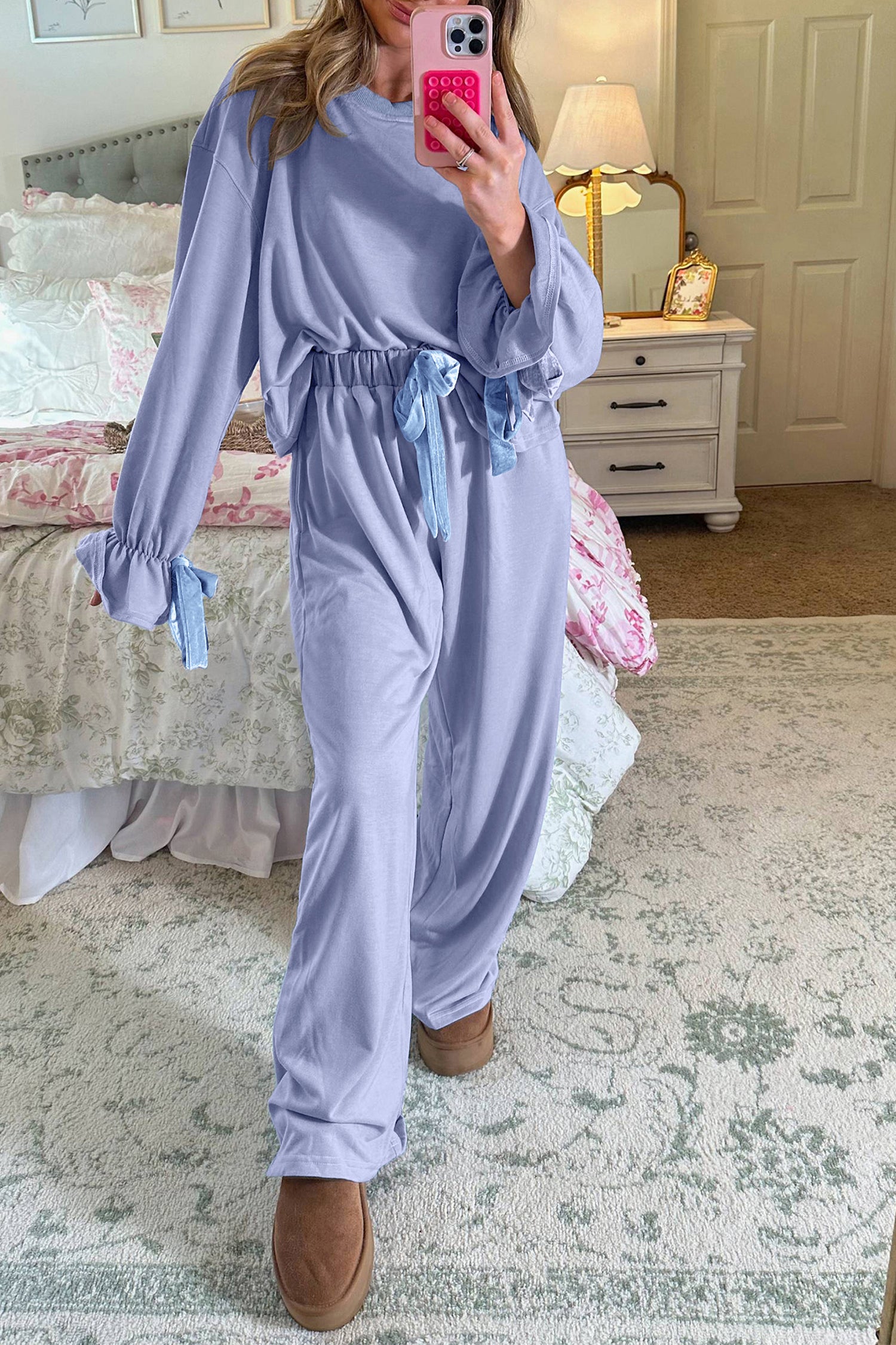 Beau Blue Velvet-Bow Pajama Set