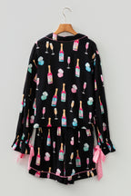 Black Christmas Wine-Glass Pajama Set