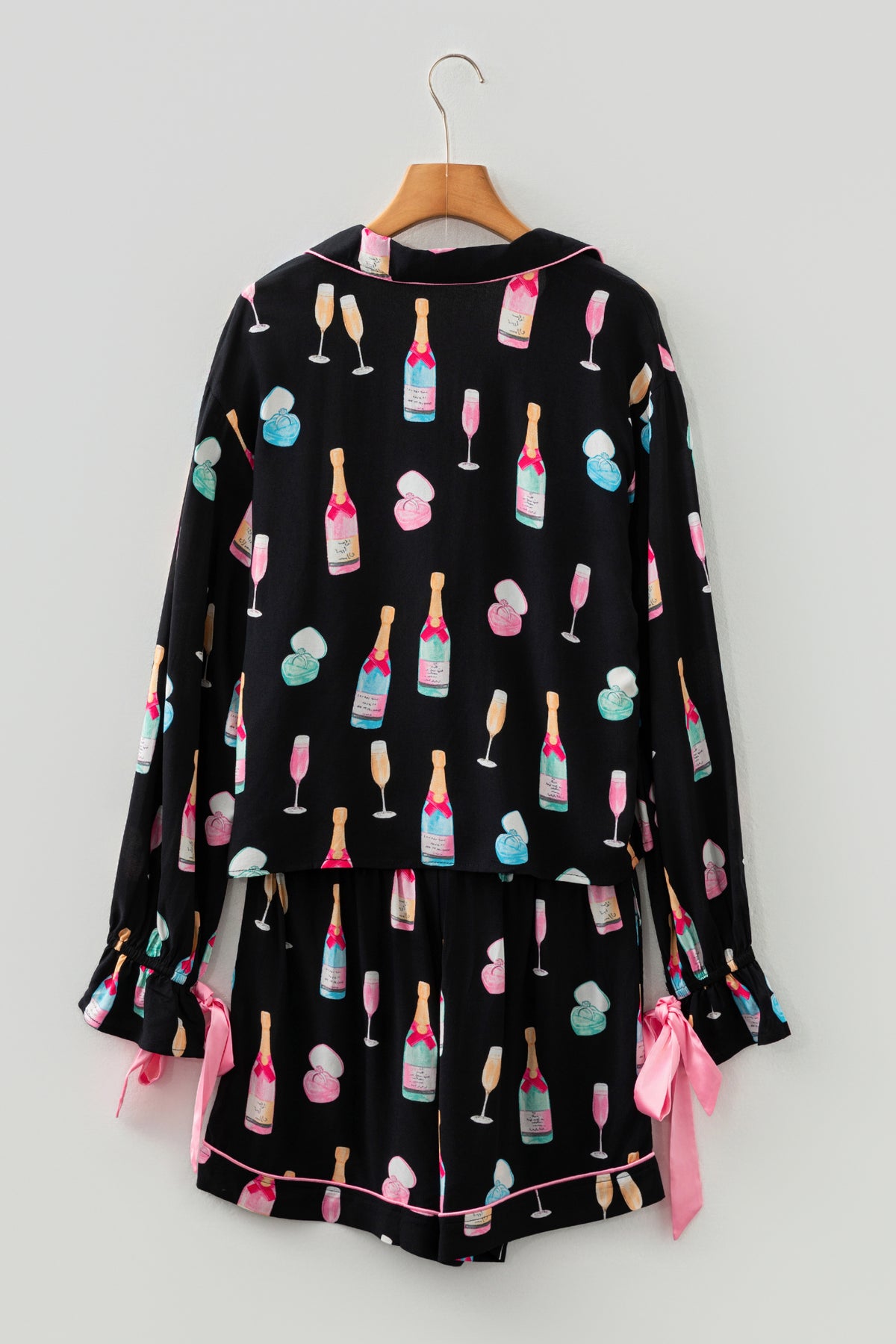 Black Christmas Wine-Glass Pajama Set