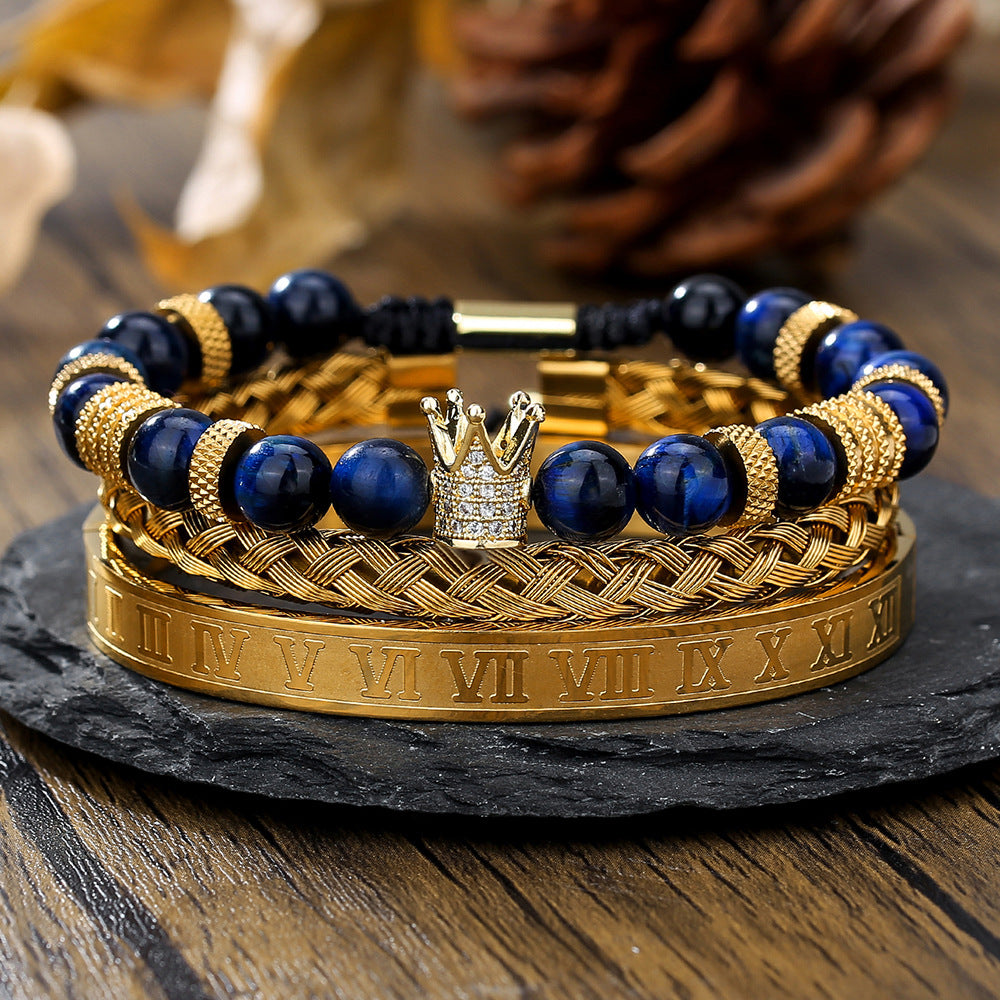 Roman numeral zircon stainless steel bracelet set