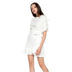 Women's Belted Ruffle Cotton-Linen Dress