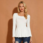 Women's ivory square-neck peplum top