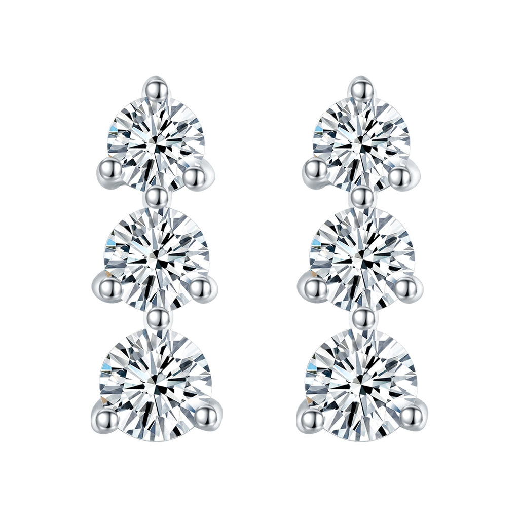 S925 three-stone moissanite stud earrings