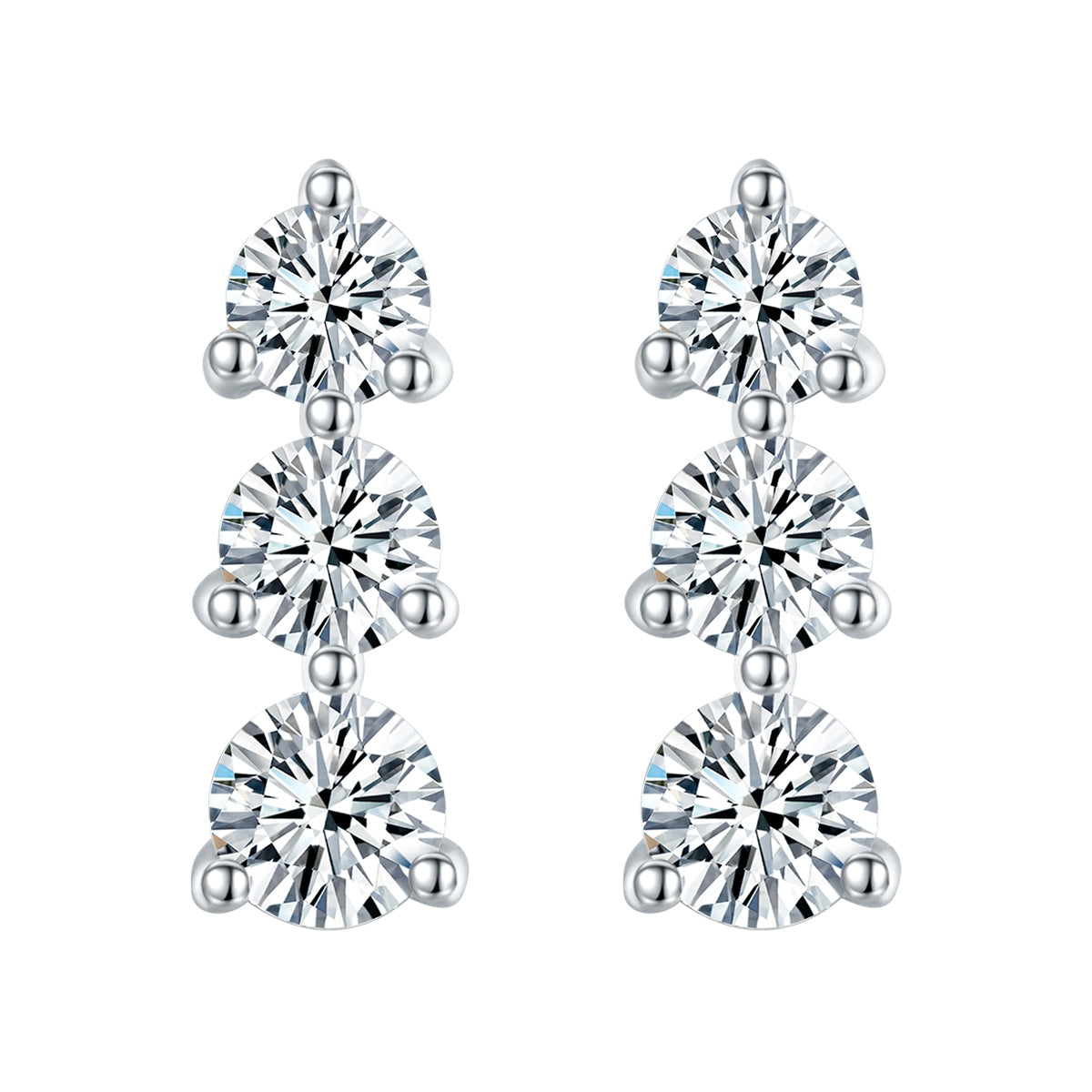 S925 three-stone moissanite stud earrings