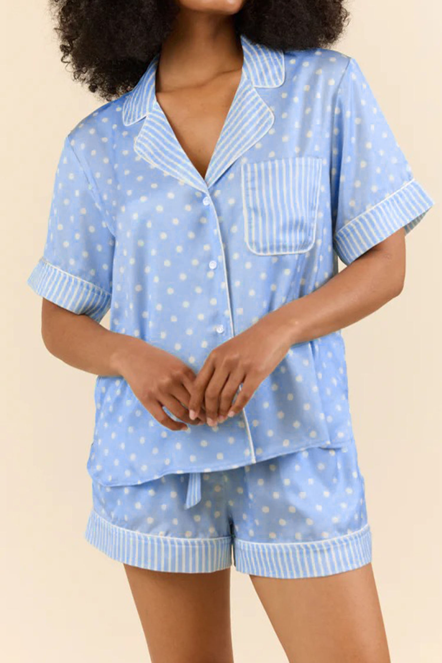 Sky Blue Dotted Print Pajama Set