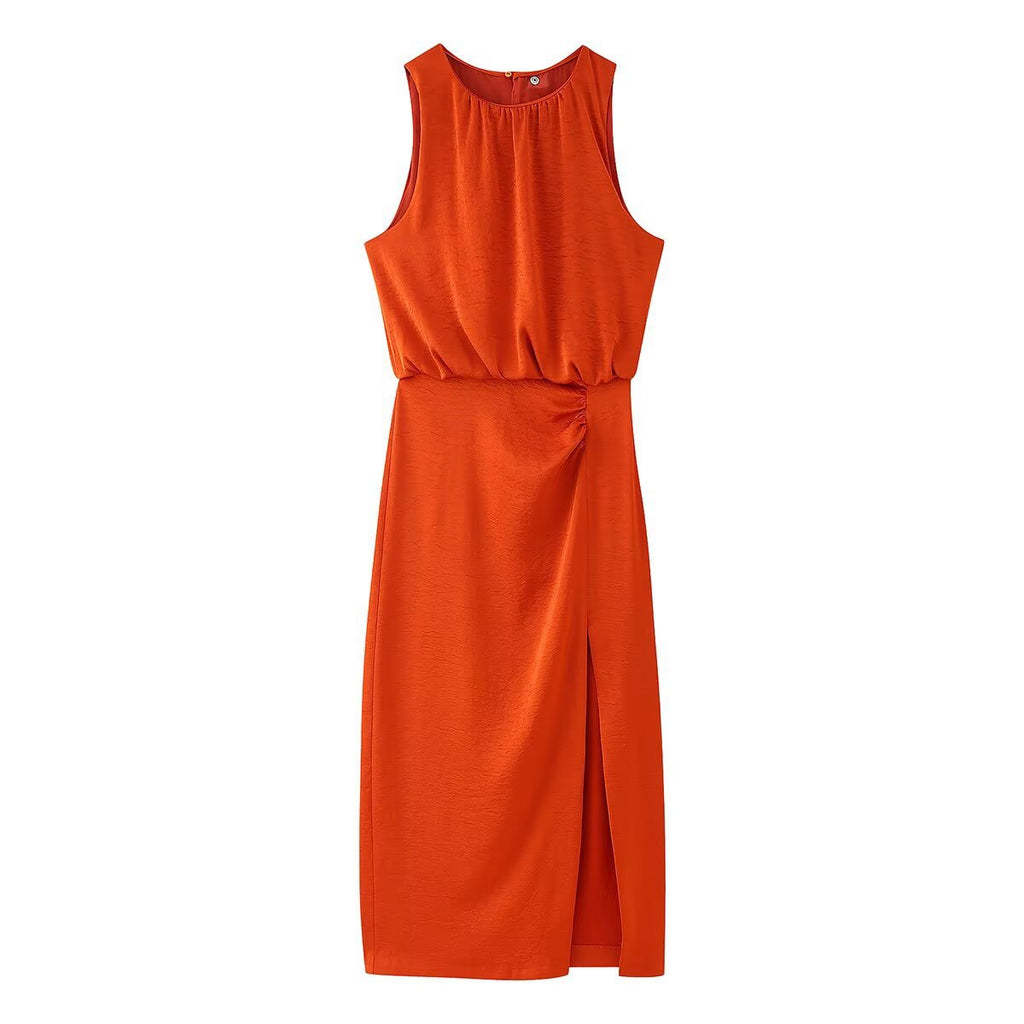 Orange 3D-detail sleeveless maxi dress