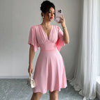 Solid short-sleeve A-line casual dress