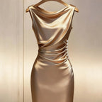 Khaki one-shoulder cutout flared dress