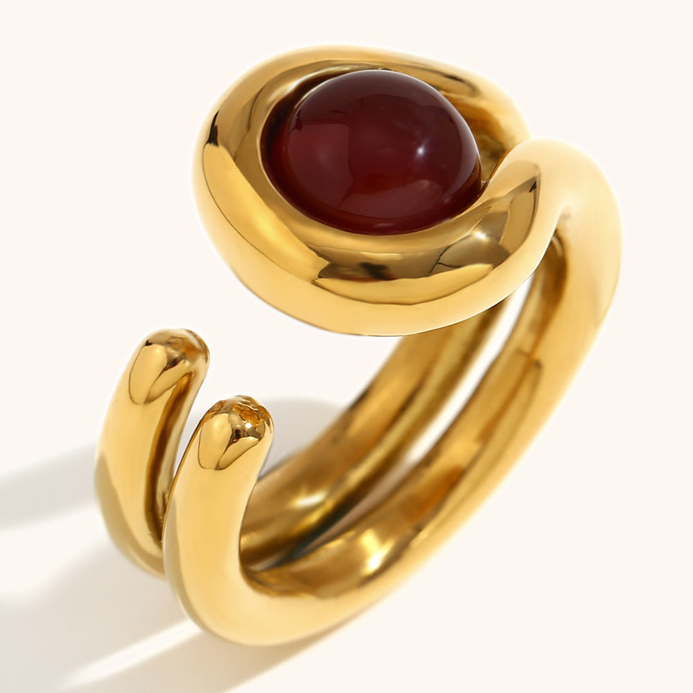 Gold-color double-strand gemstone stainless steel ring