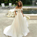 Women's ivory off-shoulder puff-sleeve wedding dress
