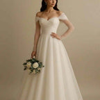 Women's ivory off-shoulder long-sleeve wedding dress