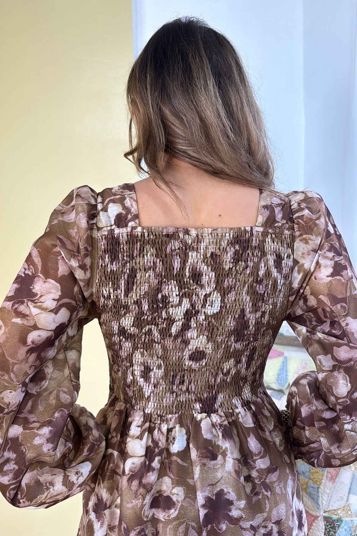 Women's Brown Abstract Floral Square-Neck Mini Dress