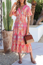 Multicolor Paisley Boho Ruffle Maxi Dress