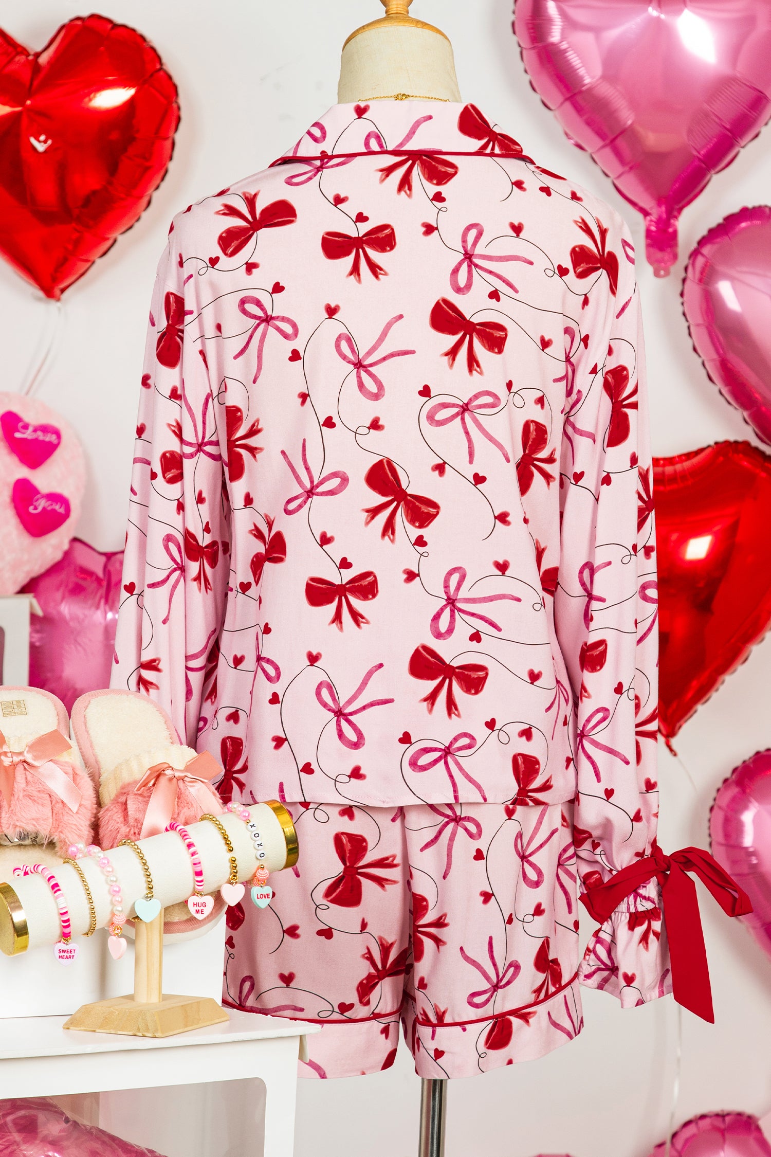 Red Bow-Print Valentine Pajama Set