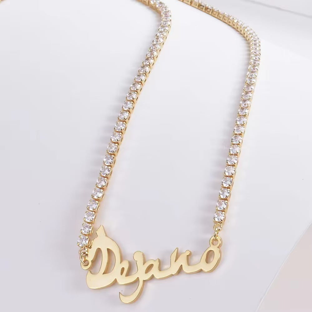 Personalized zircon name stainless steel necklace
