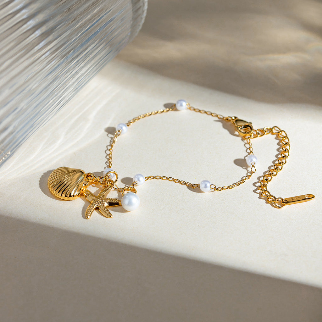 18K gold-color pearl starfish shell bracelet