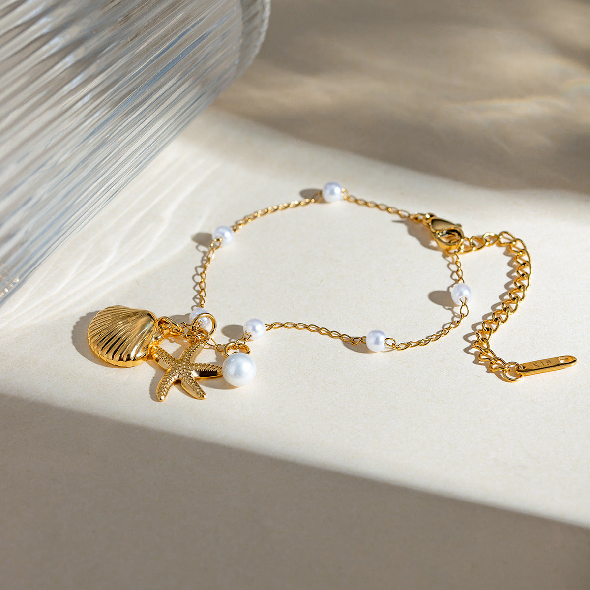 18K gold-color pearl starfish shell bracelet
