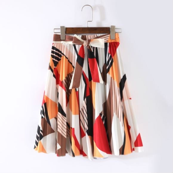 Geometric pleated A-line midi skirt