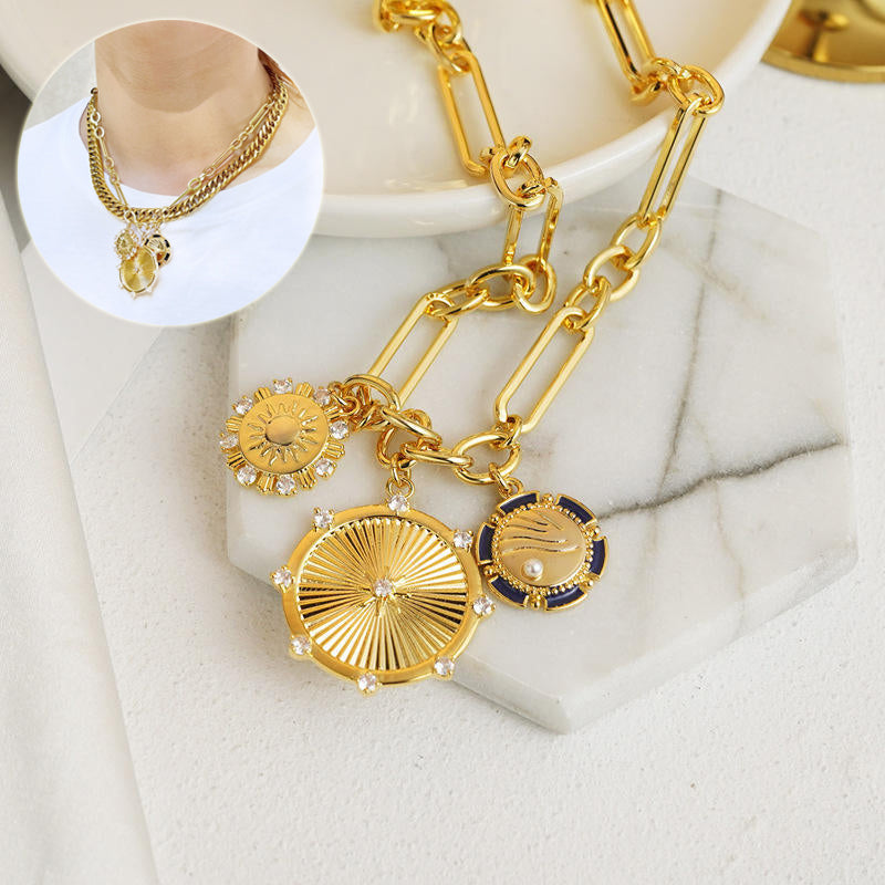 Gold-tone sun pendant necklace