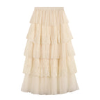 Embroidered lace mesh A-line skirt