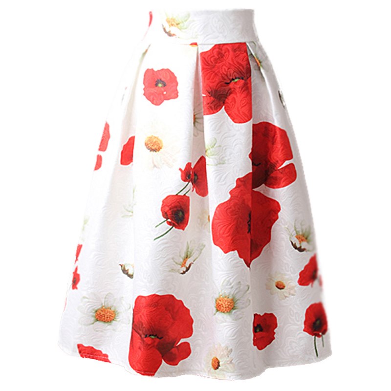 High-waist pleated A-line midi skirt