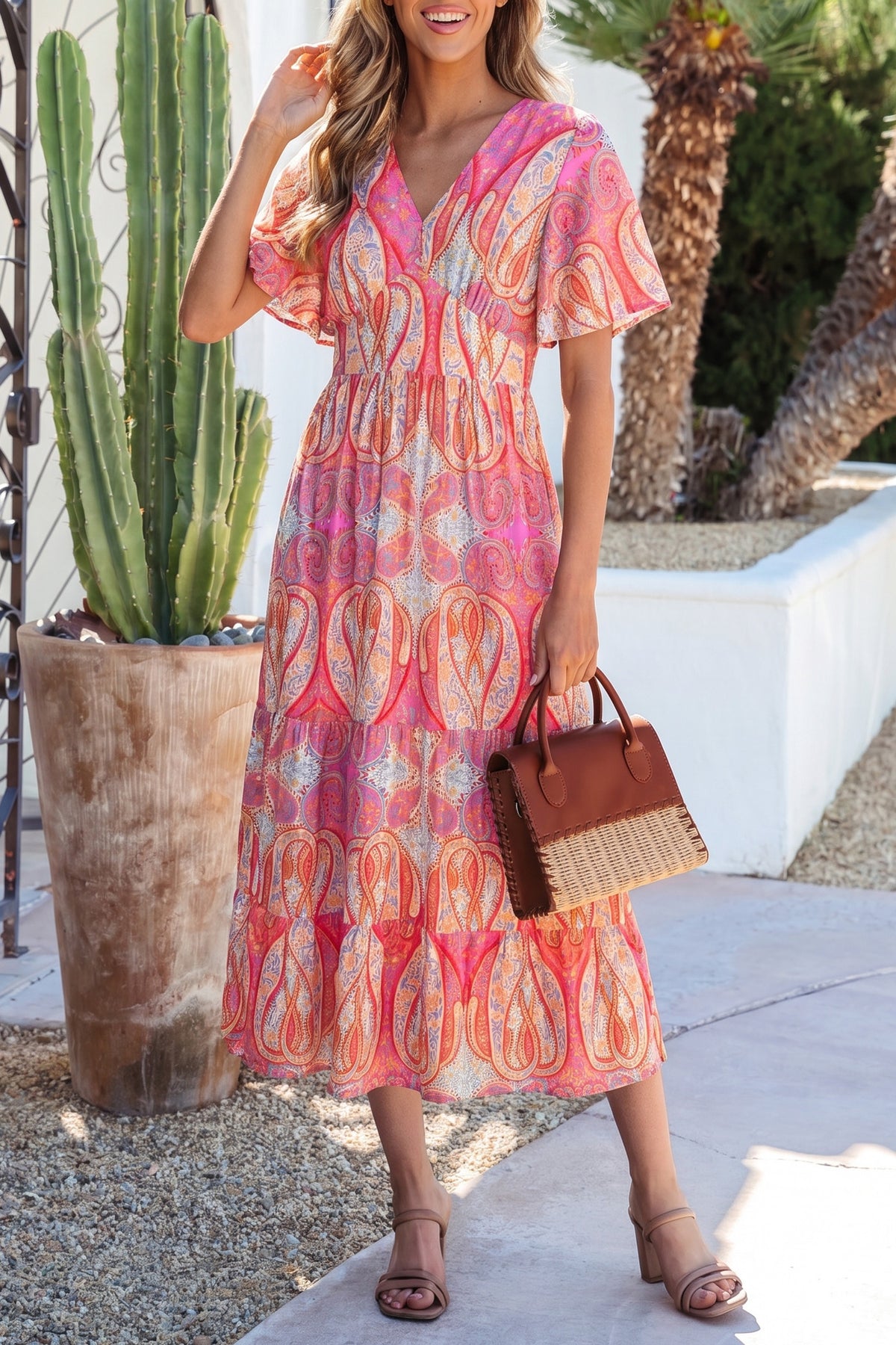 Multicolor Paisley Boho Ruffle Maxi Dress