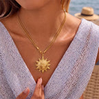18K gold-color celestial sun face pendant necklace