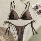 Women's taupe ivory contrast triangle bikini set