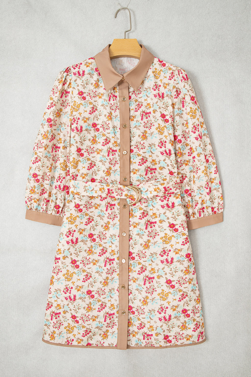 Orange Floral Color-Block Belted Mini Dress